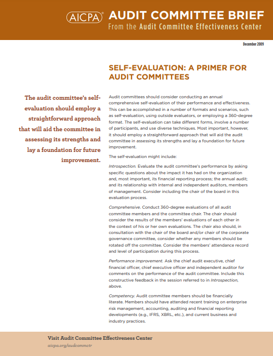 AICPA Audit Committee Brief SelfEvaluation A Primer for Audit